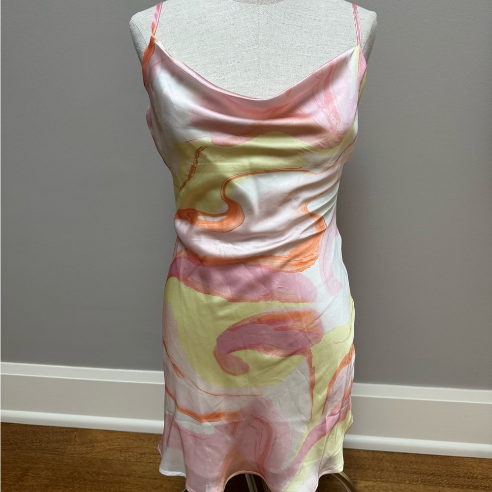 Pink and Yellow Sleeveless Cowl Neck Slip Dress